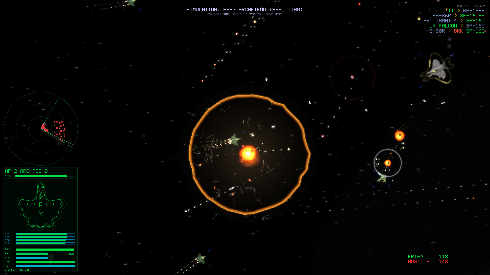 In-game screenshot: a huge orange shockwave ring swallowing a fighter wing while the kill feed scrolls