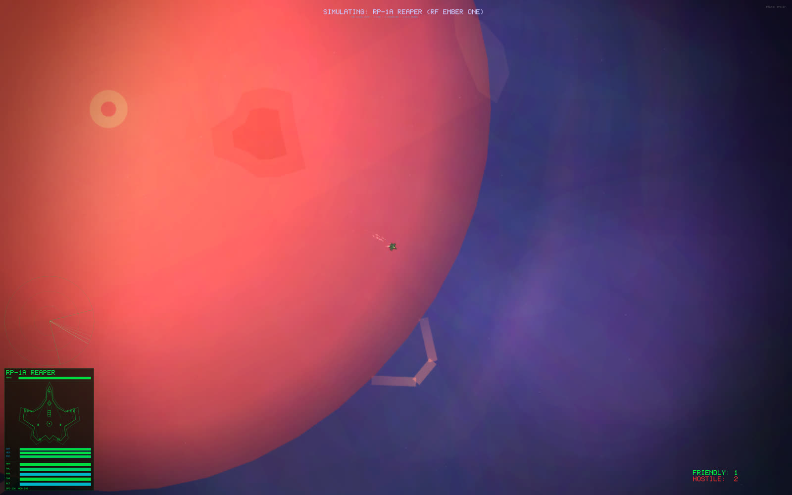 In-game screenshot: a lone Reaper silhouetted against a red giant star