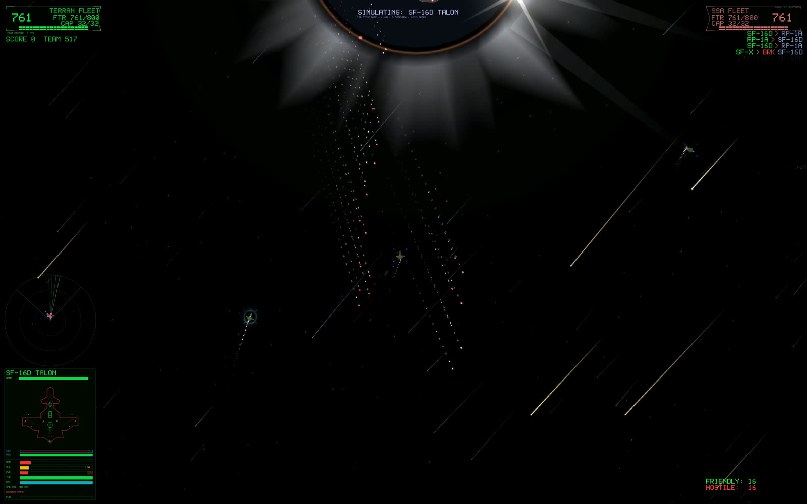 In-game screenshot: Starfall Furball, frame one