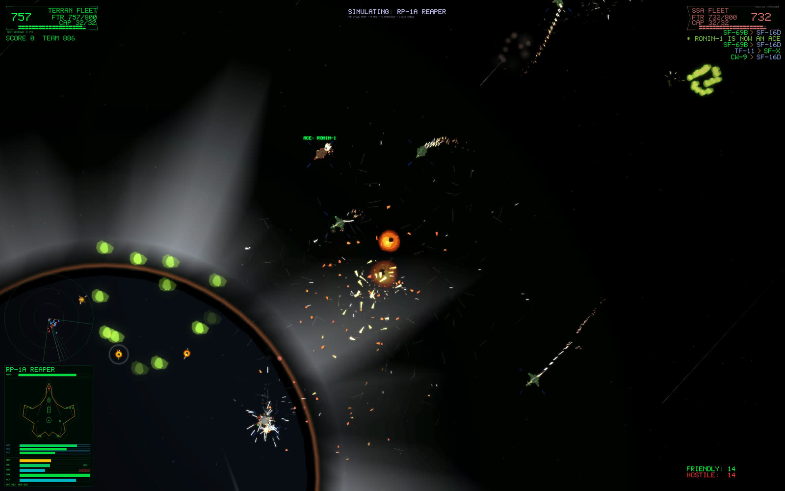 In-game screenshot: Starfall Furball, frame three