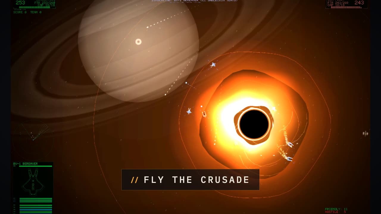 First Sortie trailer poster: fighters skirting a burning black hole