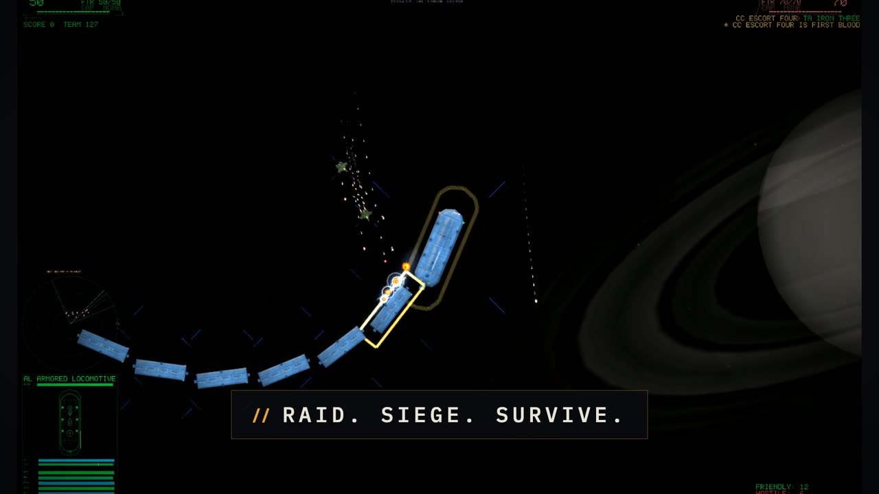 Frontier Anthology trailer poster: raiding an armored ore convoy under planetary rings